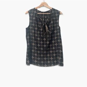 Tory Burch Silk Arrow Pattern‎ Print Neck Tie Sleeveless Blouse Black Size 10